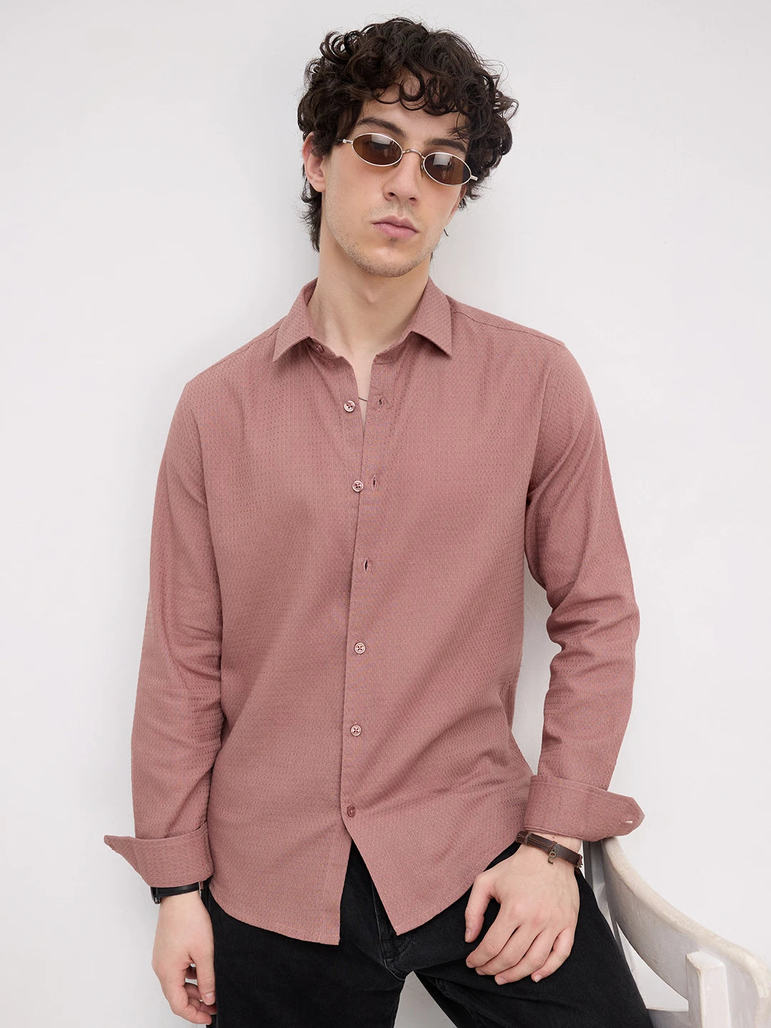 Sienna Brown Micro Waffle Textured Shirt