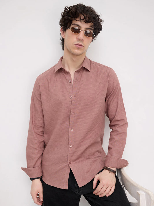 Sienna Brown Micro Waffle Textured Shirt