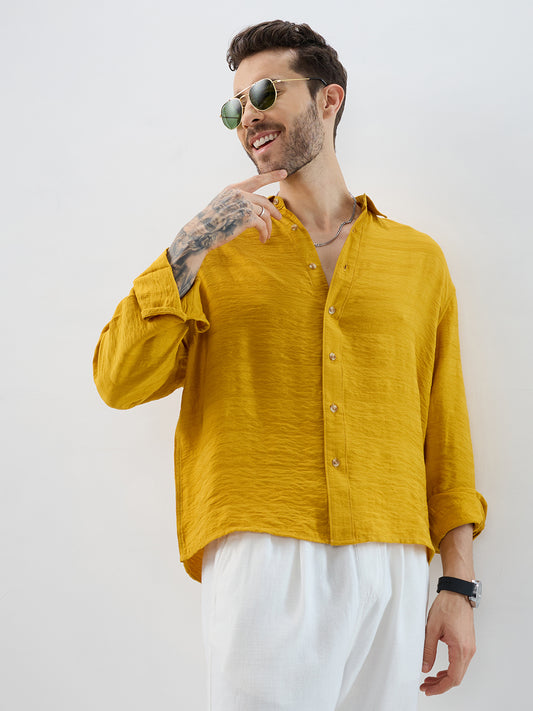 Sunlit Golden Aura Horizontal Textured Boxy Fit Crop Shirt