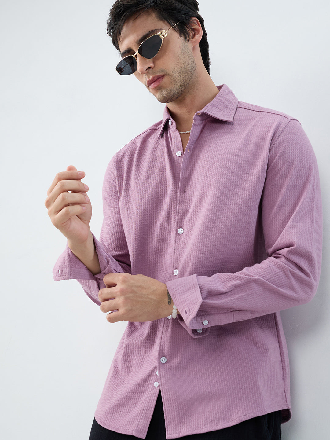 Warm Pink Jacquard Knit Everyday Shirt