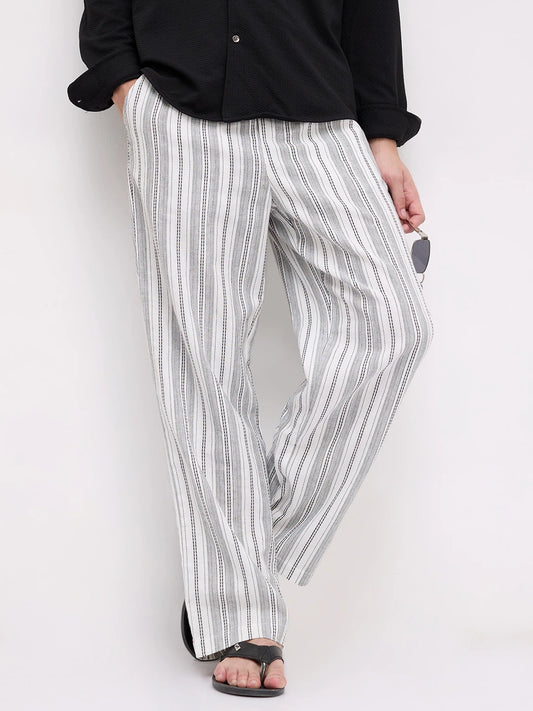 Artisan White Striped Straight Fit Trousers