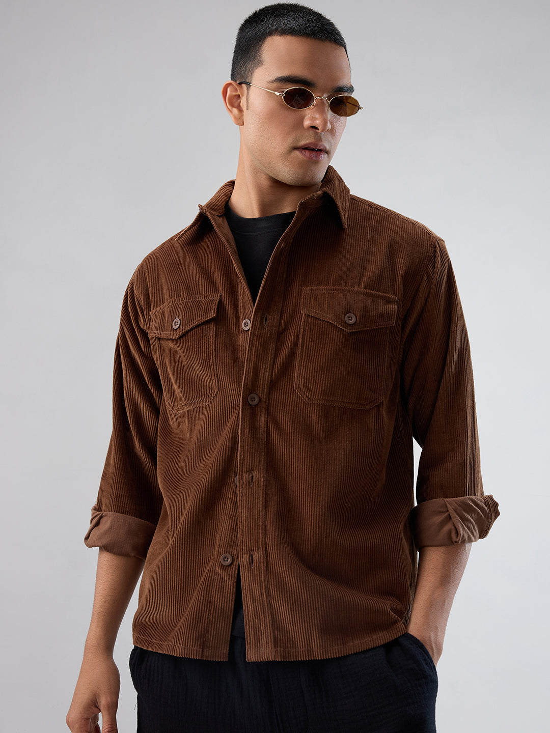 Cocoa Brown Corduroy Double Pocket Overshirt