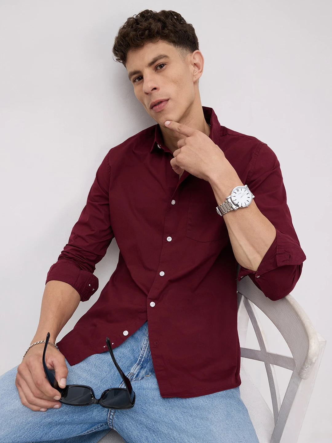 Classic Maroon Poplin Peach Finish Shirt