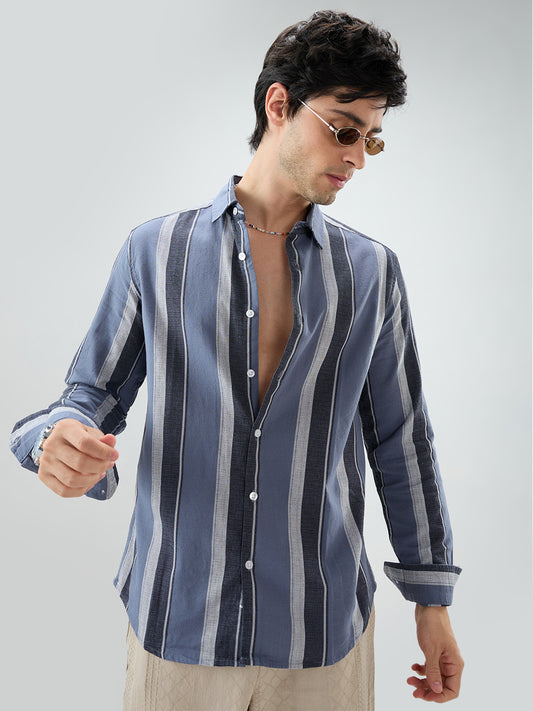 Porpoise Grey & Prussian Blue Striped Shirt