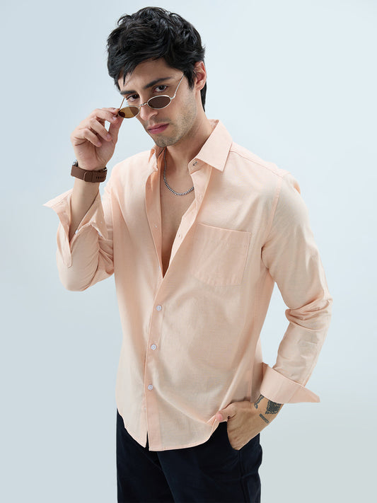 Pastel Peach Slub Textured Everyday Shirt