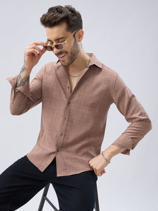 Walnut Brown Subtle Weave Textured Shirt
