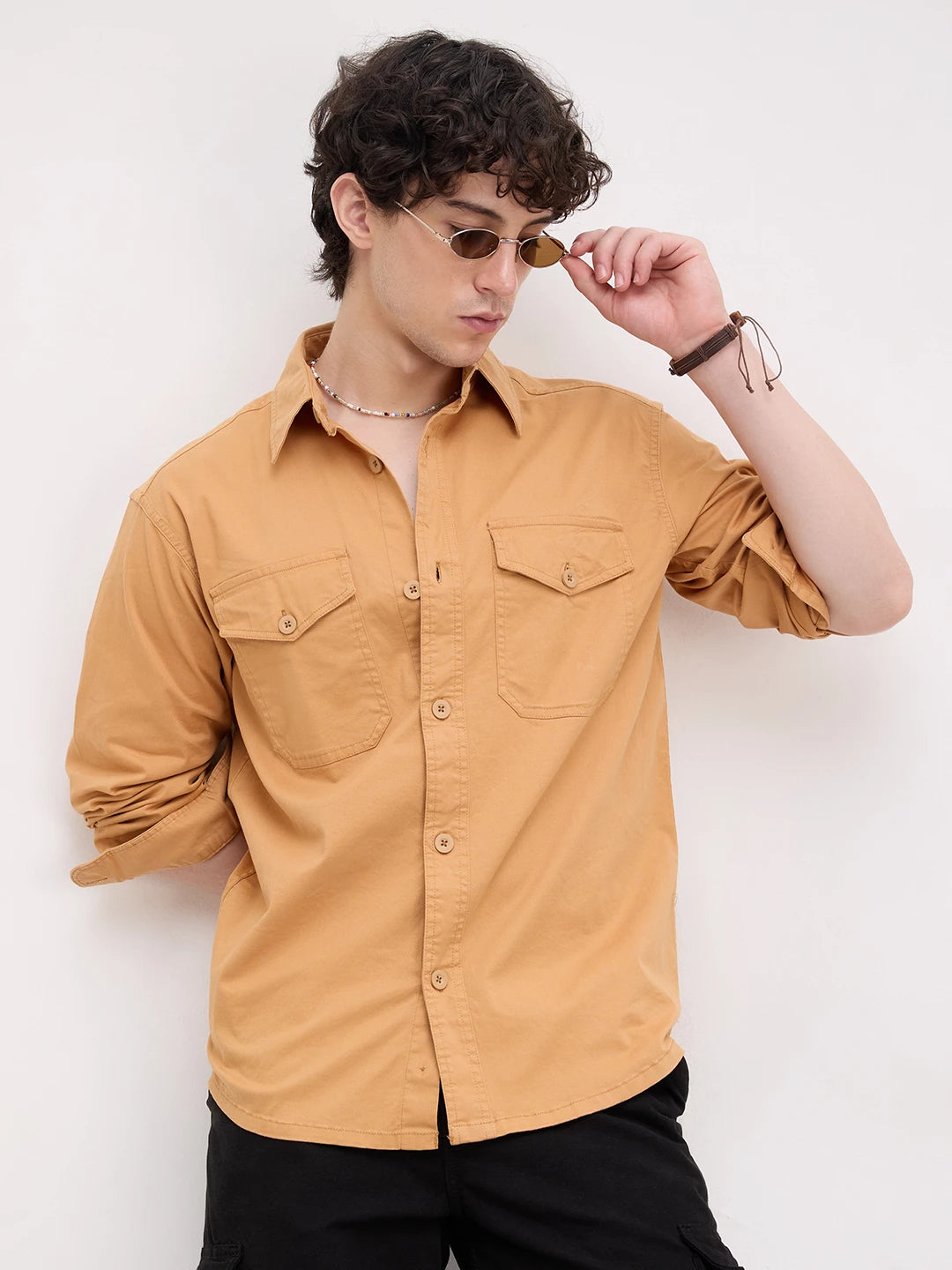 Solid Tangerine Double Pocket Overshirt