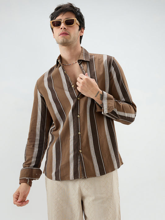 Earthy Brown Sylvan Striped Shirt