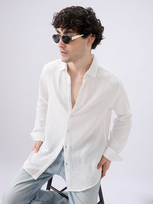 Elegant Cloud White Double Cloth Shirt