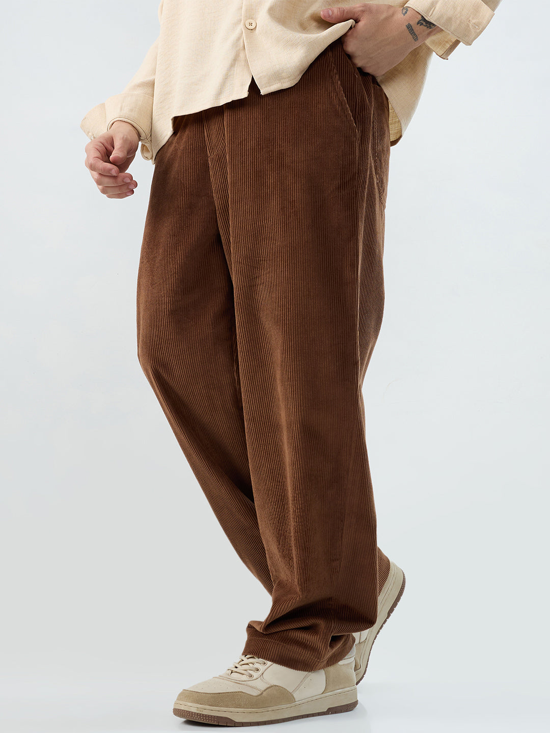 Chocolate Brown Corduroy Straight-Fit Trousers