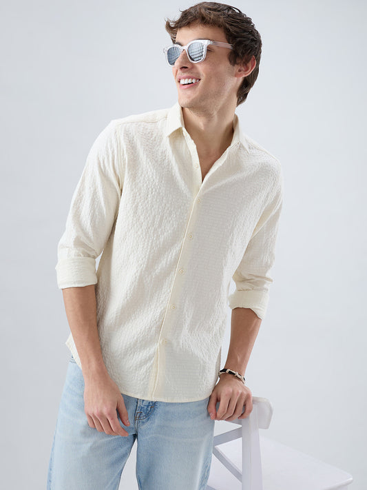 Luxe Ivory Double Coth Seersucker Box Checks Shirt