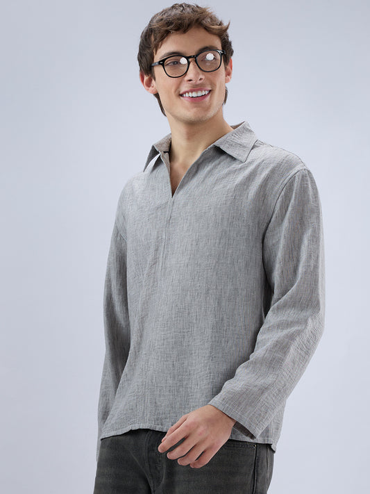 Classic Grey Center Seam Oversized Polo Shirt