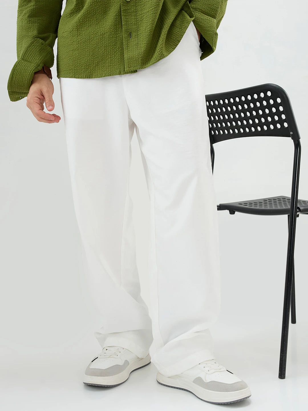 Snow White Suede Straight Fit Trousers