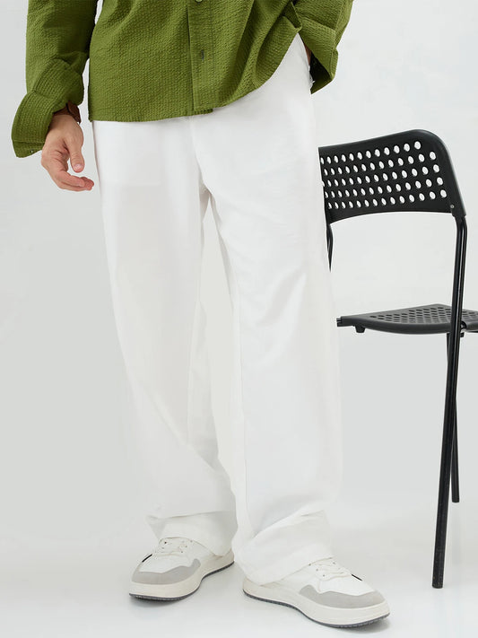 Snow White Suede Straight Fit Trousers