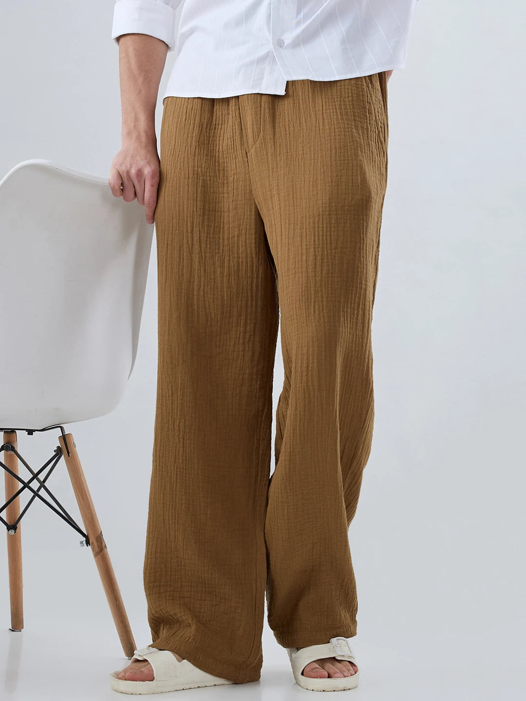 Sepia Brown Double Cloth Straight Fit Trousers