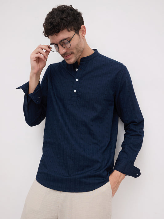 Artisan Navy Dobby Striped Kurta