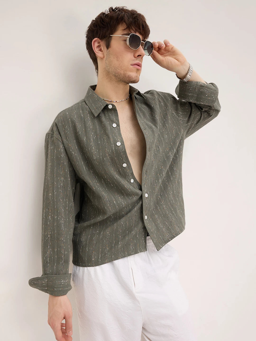 Green Artisan Loomscape Boxy Fit Crop Shirt