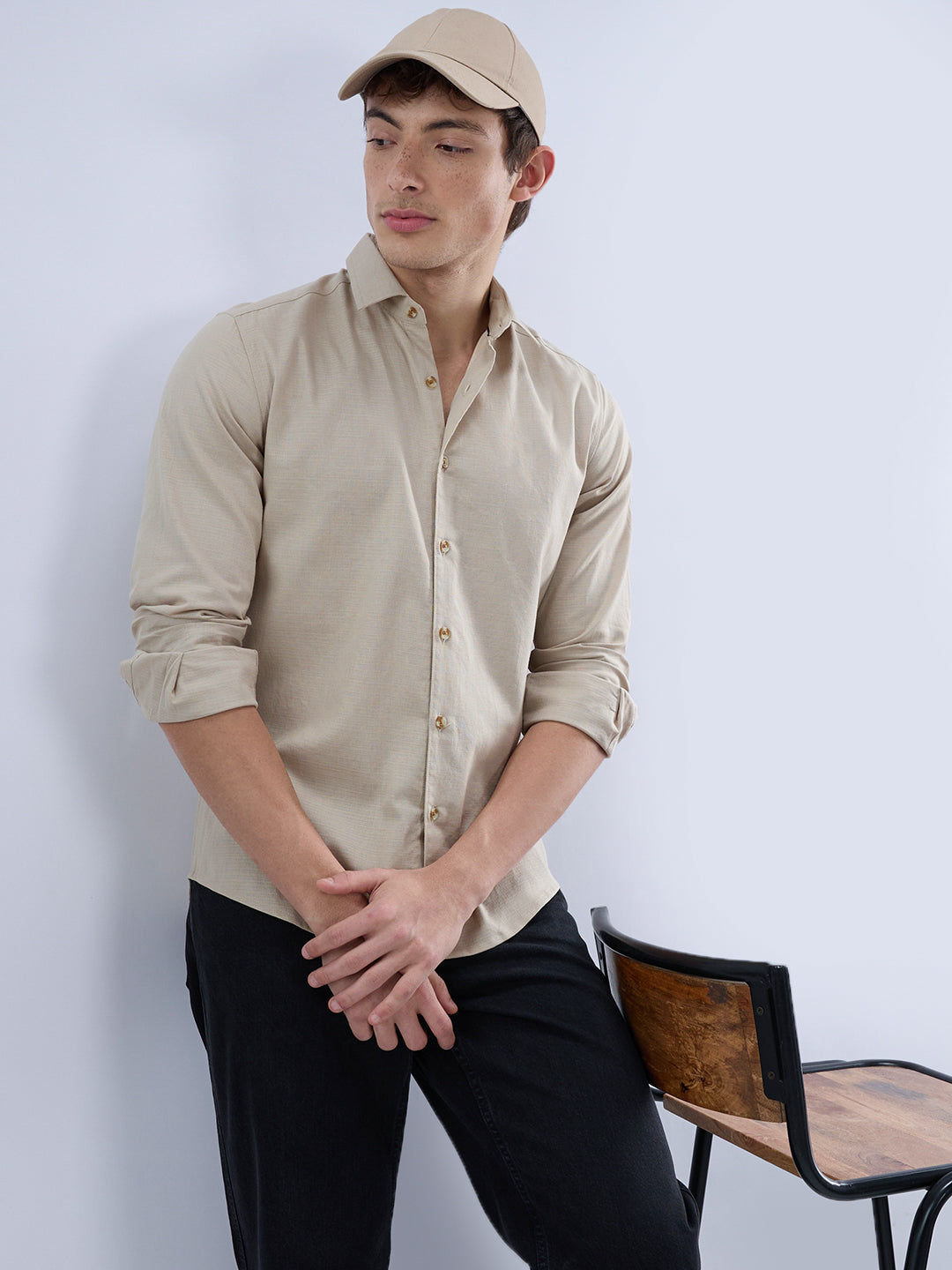Bone Beige Contemporary Everyday Shirt