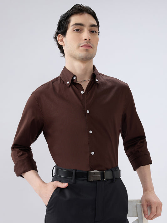 Rich Chocolate Brown Satin Shirt