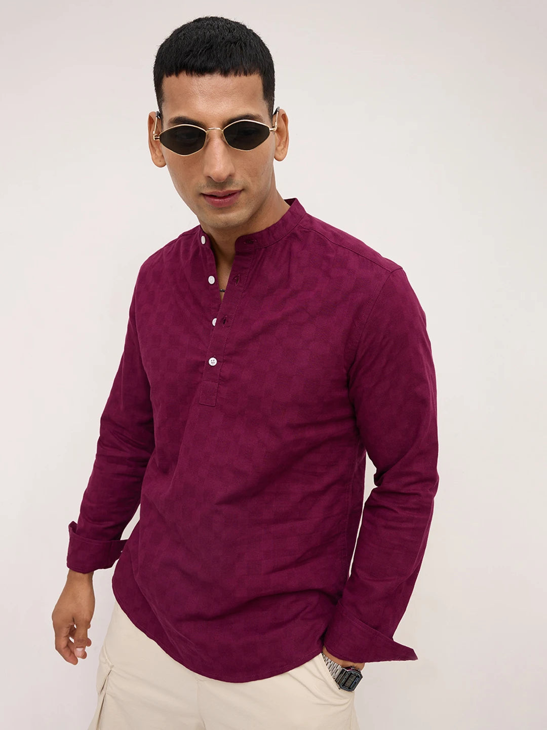 Maroon Sheer Box Weave Kurta