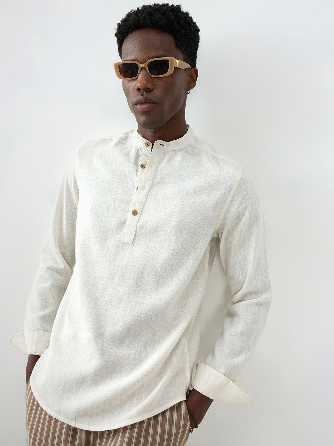 Cream Fine Slub Textured Sheer Kurta