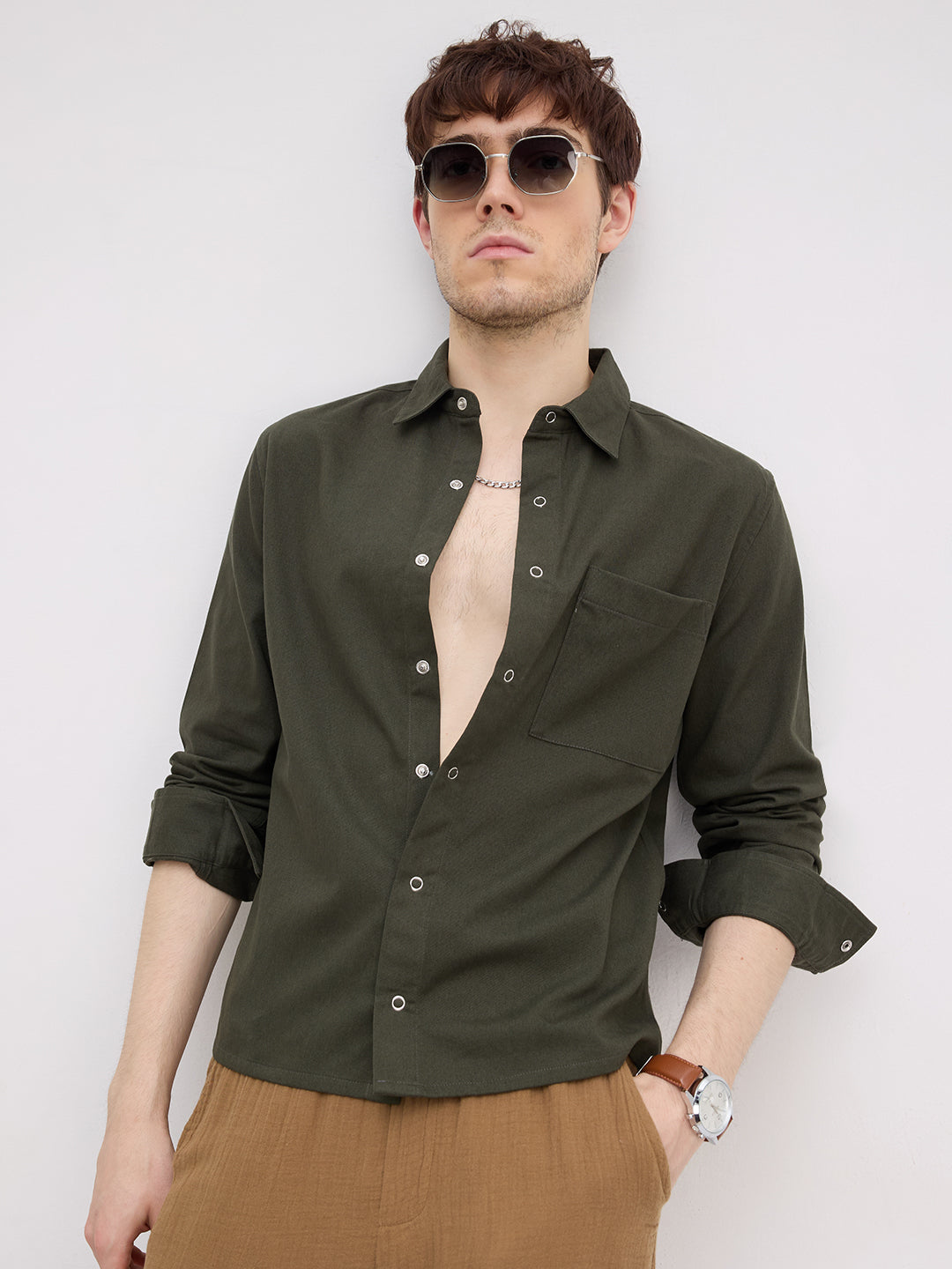 Luxe Evergreen Straight Hem Oversized Shirt