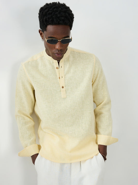 Butter Yellow Slub Textured Vacation Kurta