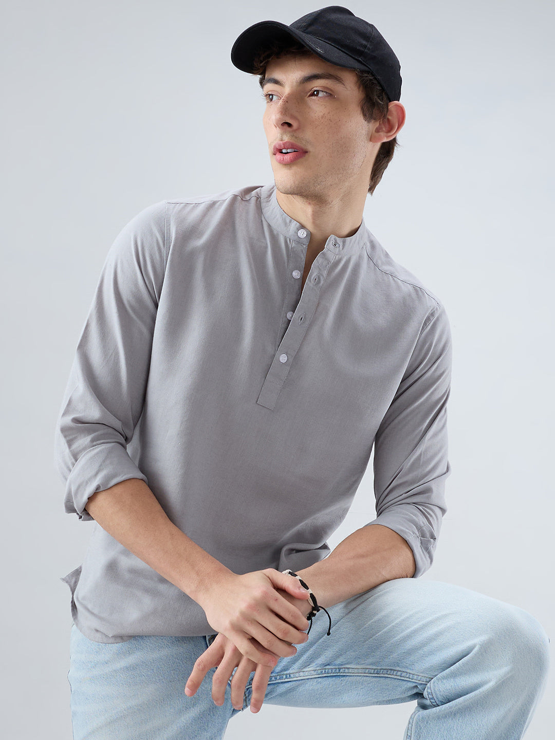 Premium Grey Slub Textured Linen Blend Kurta