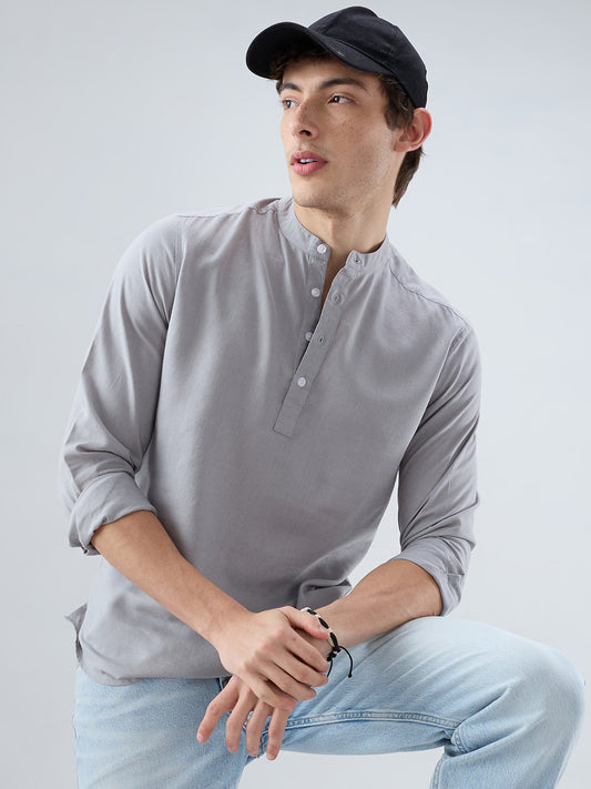 Premium Grey Slub Textured Linen Blend Kurta