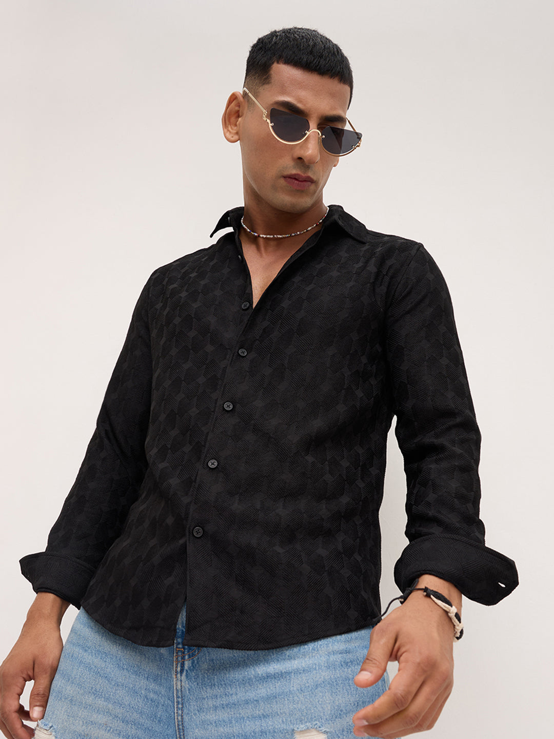 Classic Black Contour Weave Shirt