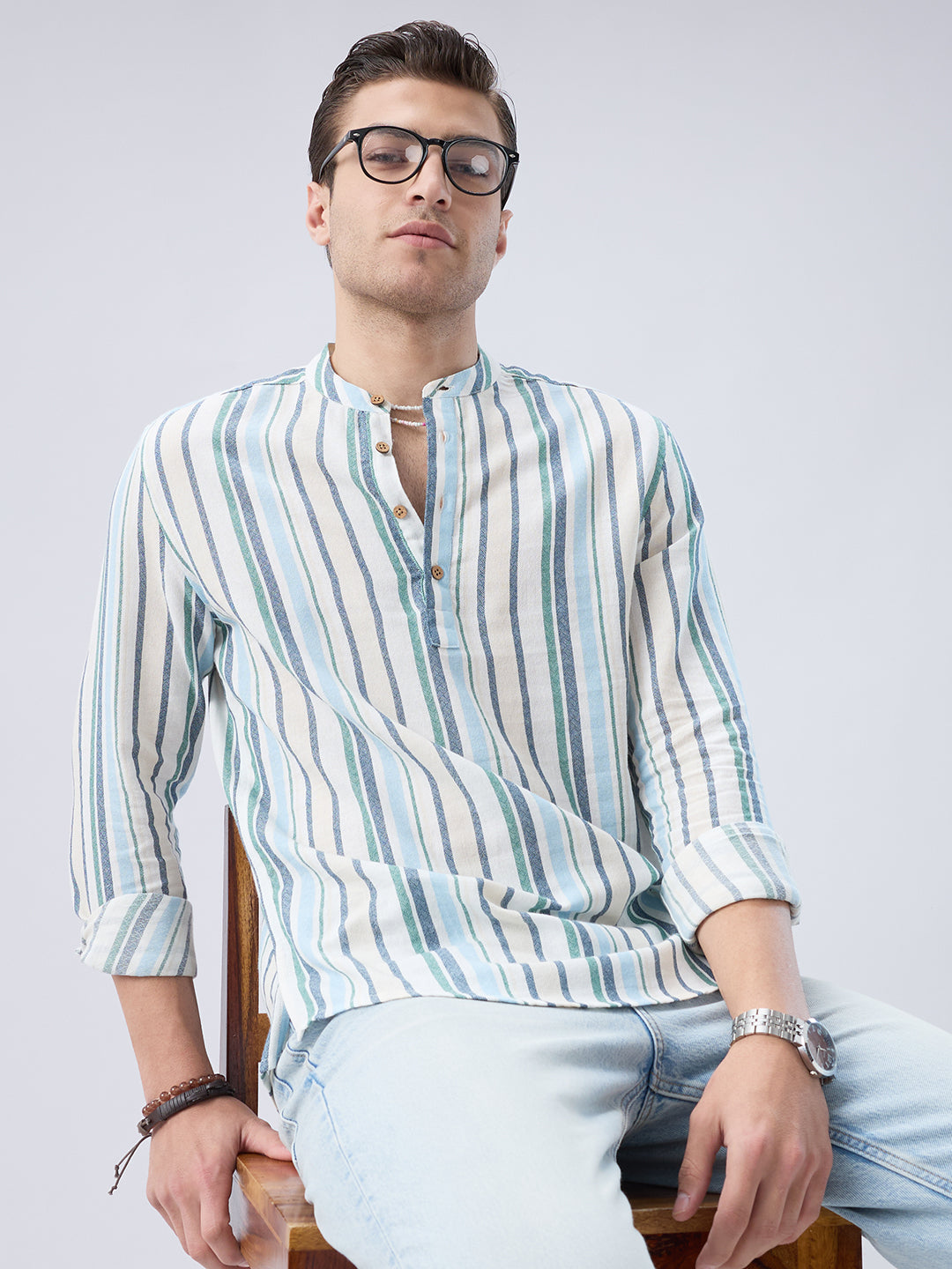 Classic Riviera Aqua Striped Kurta