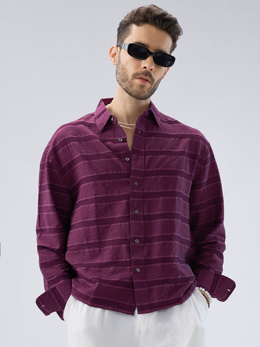 Crushed Wine Textured Oversized Boxy Fit Crop Shirt