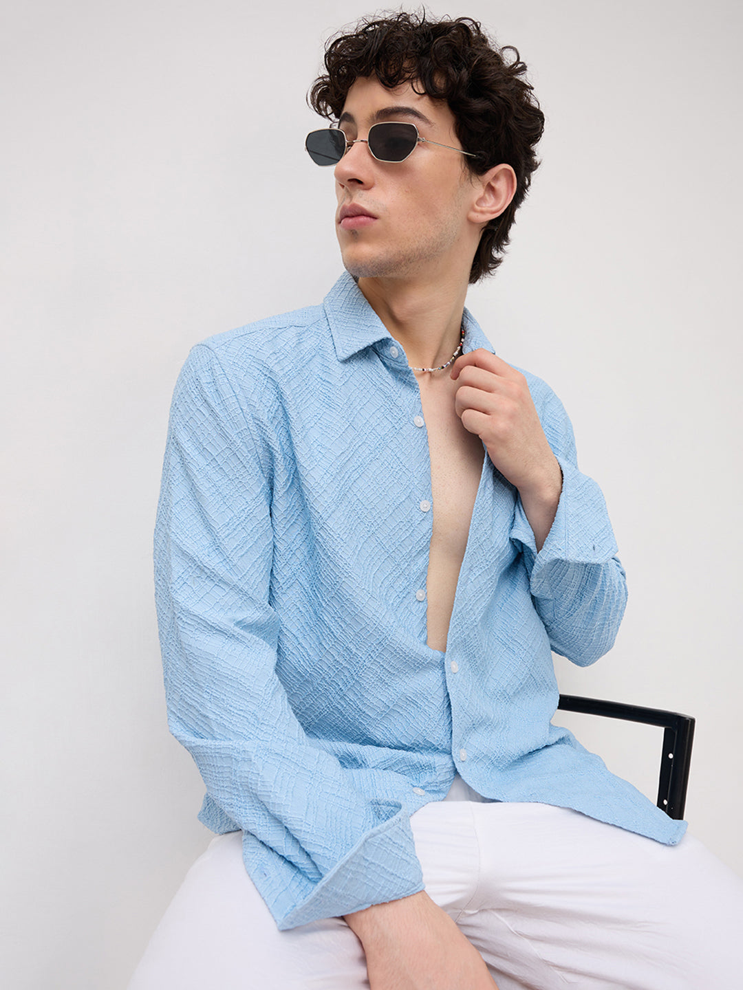 Blue Trellis Weave Textured Shirt