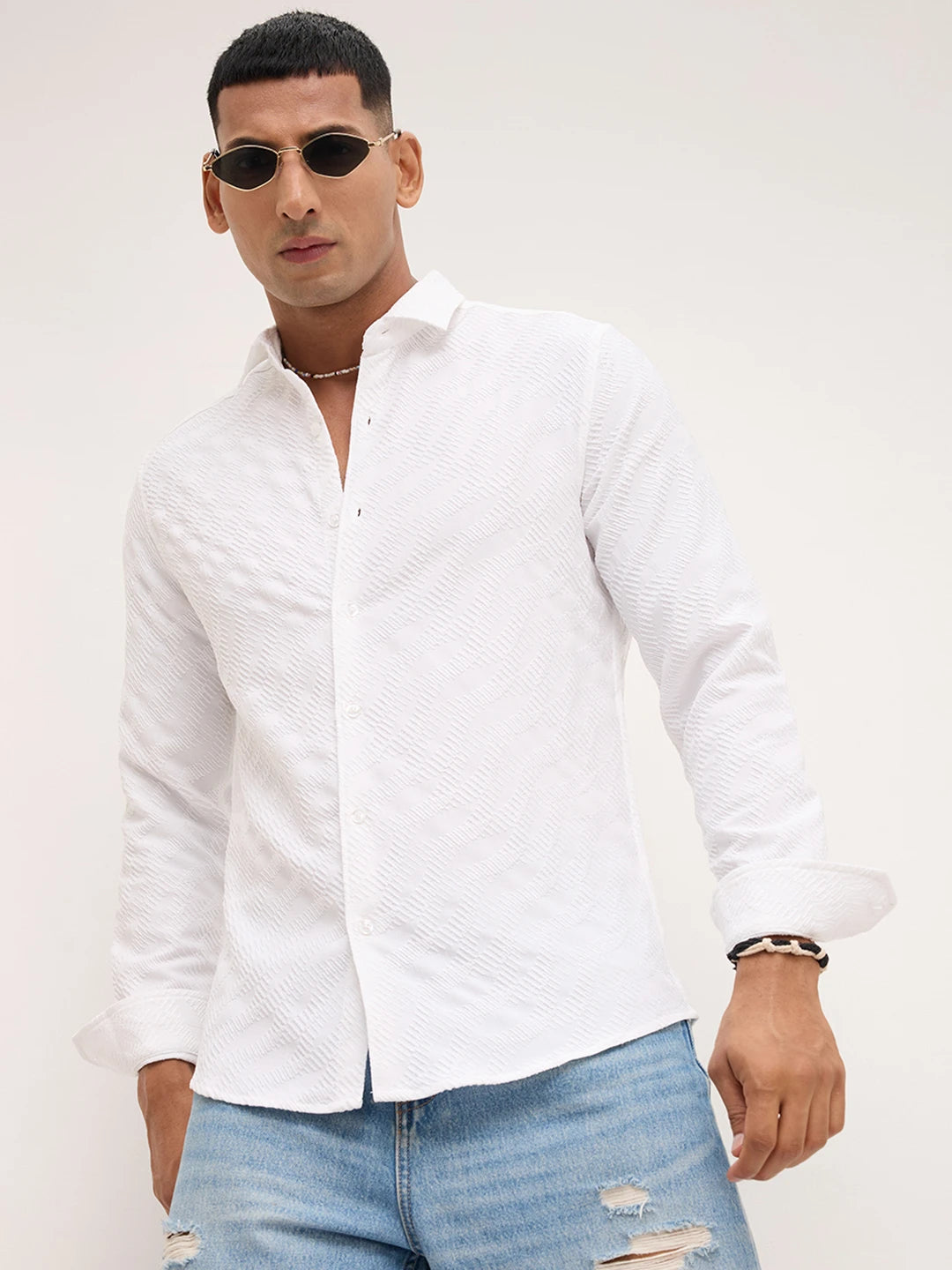 Pearl White Contour Weave Shirt