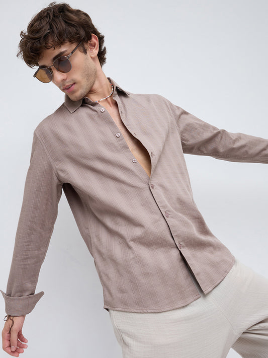 Muted Taupe Elevated Grid Detail Textured Shirt