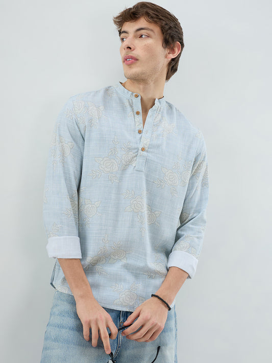 Artistic Blue Floral Printed Kurta