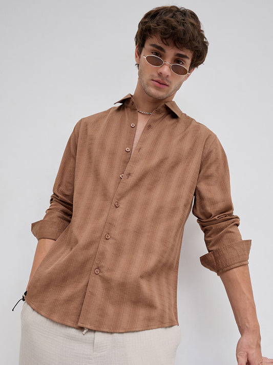 Walnut Brown Elevated Grid Detail Checks Shirt