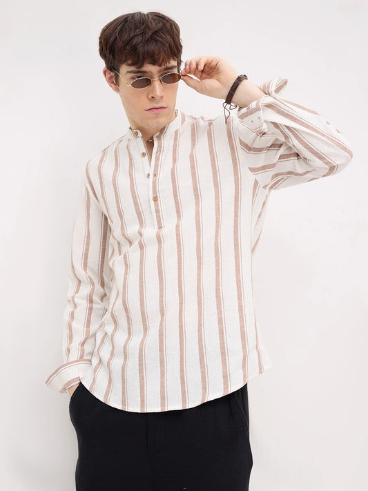White & Brown Striped Kurta
