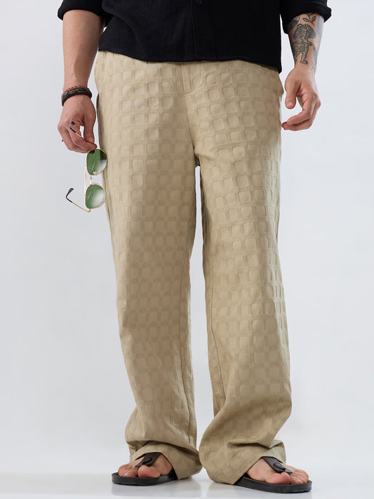 Light Khaki Square Emboss Straight-Fit Trousers