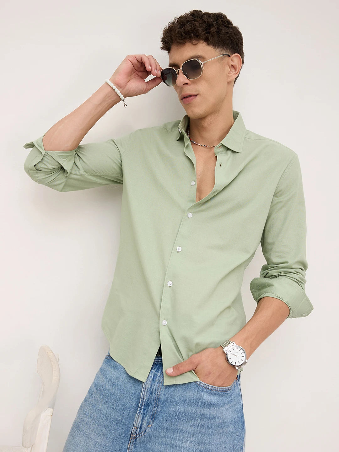Pistachio Green Fine Textured Shirt