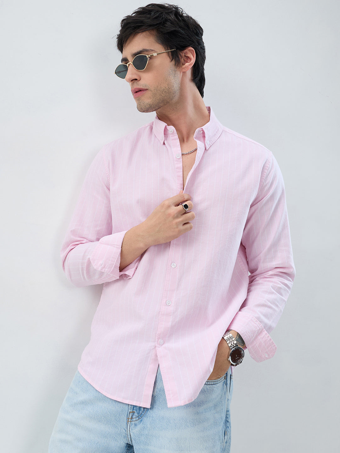 Pastel Pink Refined Pinstripe Oxford Button-Down Business Shirt