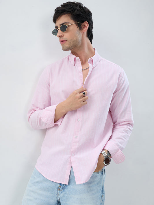 Pastel Pink Refined Pinstripe Oxford Button-Down Business Shirt