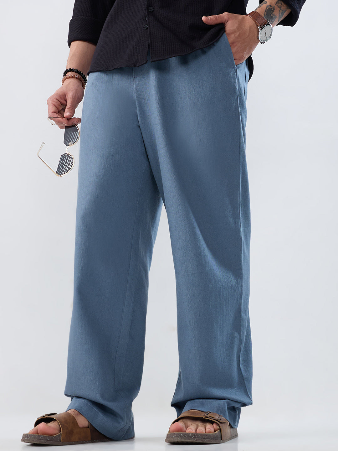 Classic Solid Slate Grey Straight-Fit Trousers