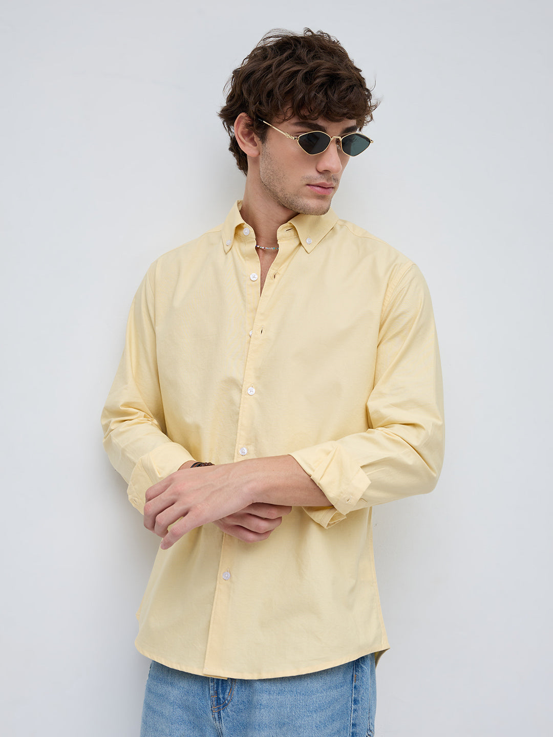 Butter Yellow Button-Down Collar Business Shirt