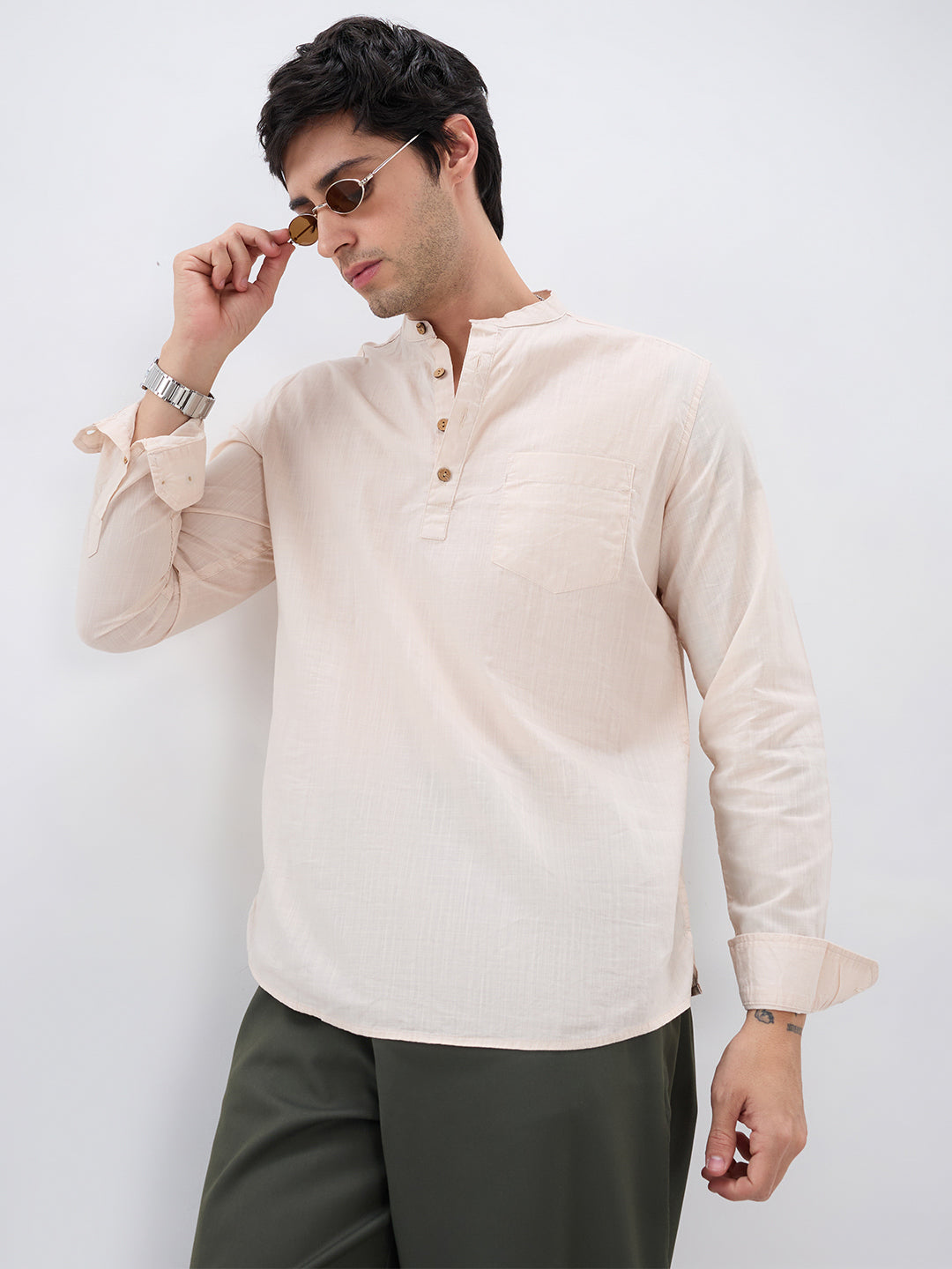 Alabaster Cream Slub Textured Kurta