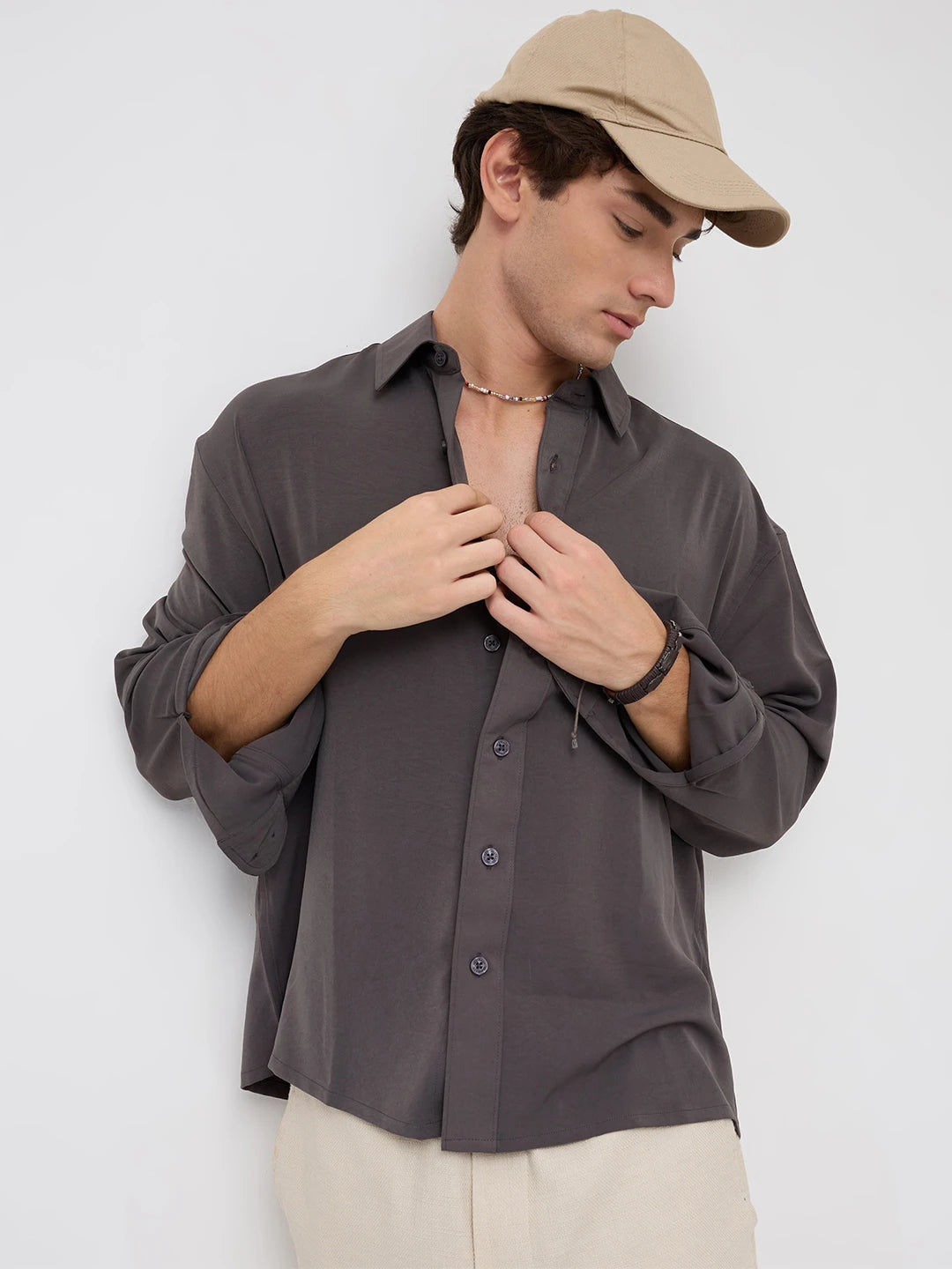 Luxe Charcoal Grey Ultra Soft Boxy Fit Crop Shirt
