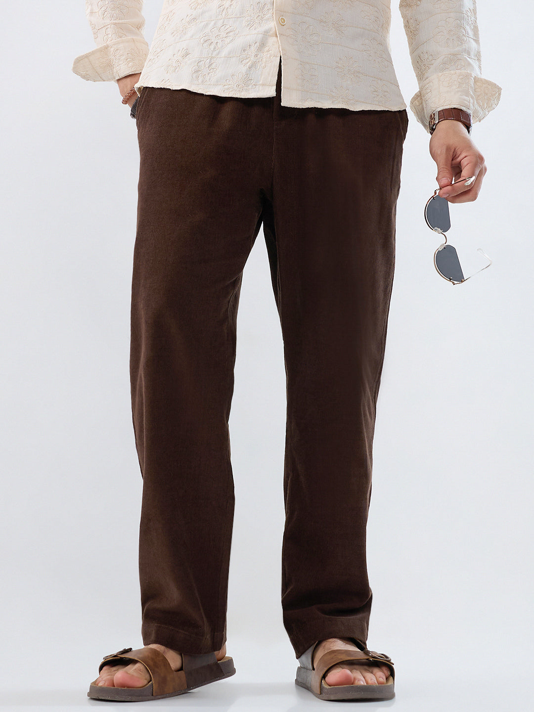Dark Mocha Brown Corduroy Tapered Trousers