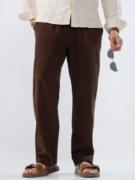 Dark Mocha Brown Corduroy Tapered Trousers