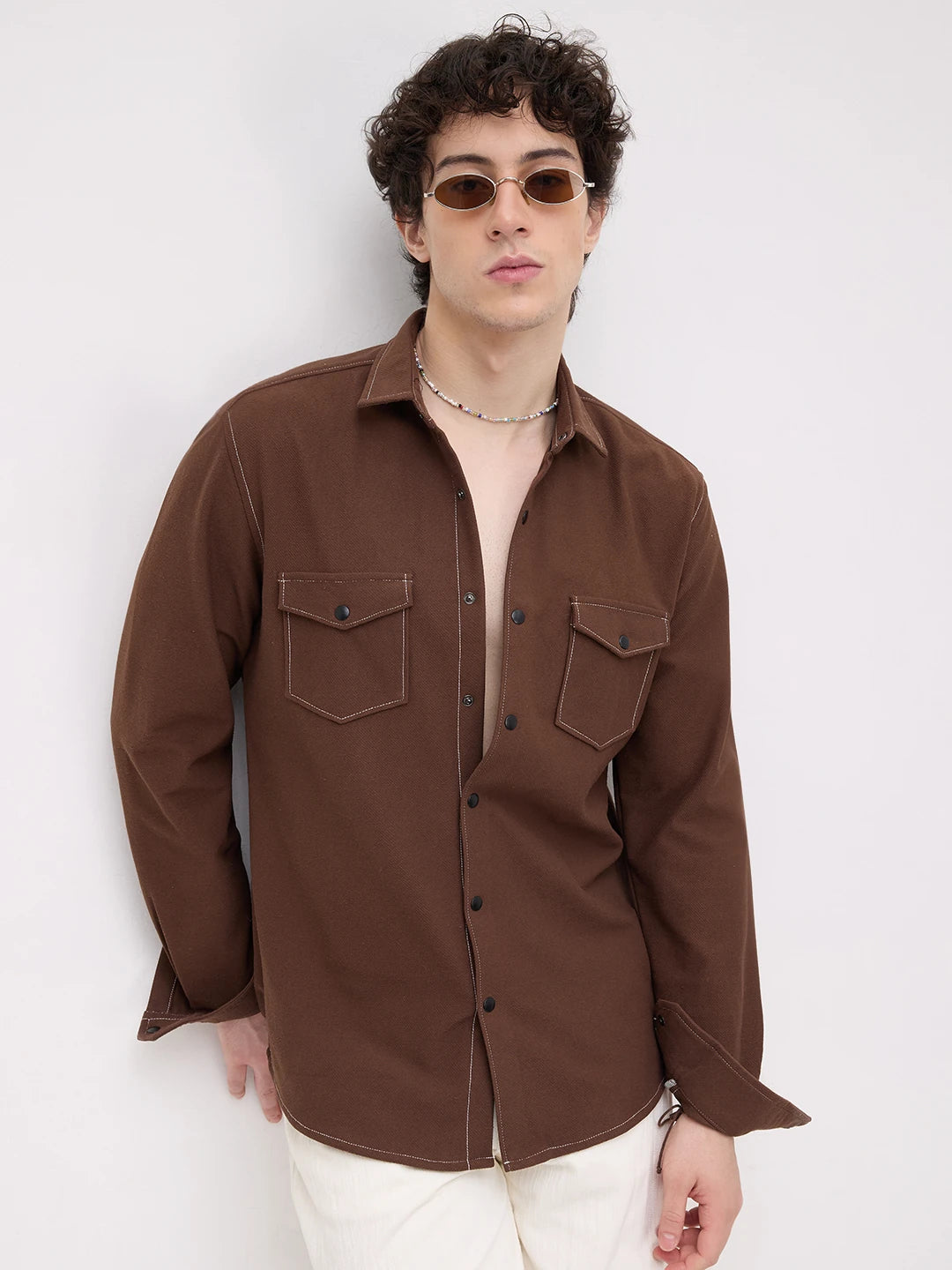 Hickory Brown Twin Pocket Knitted Overshirt