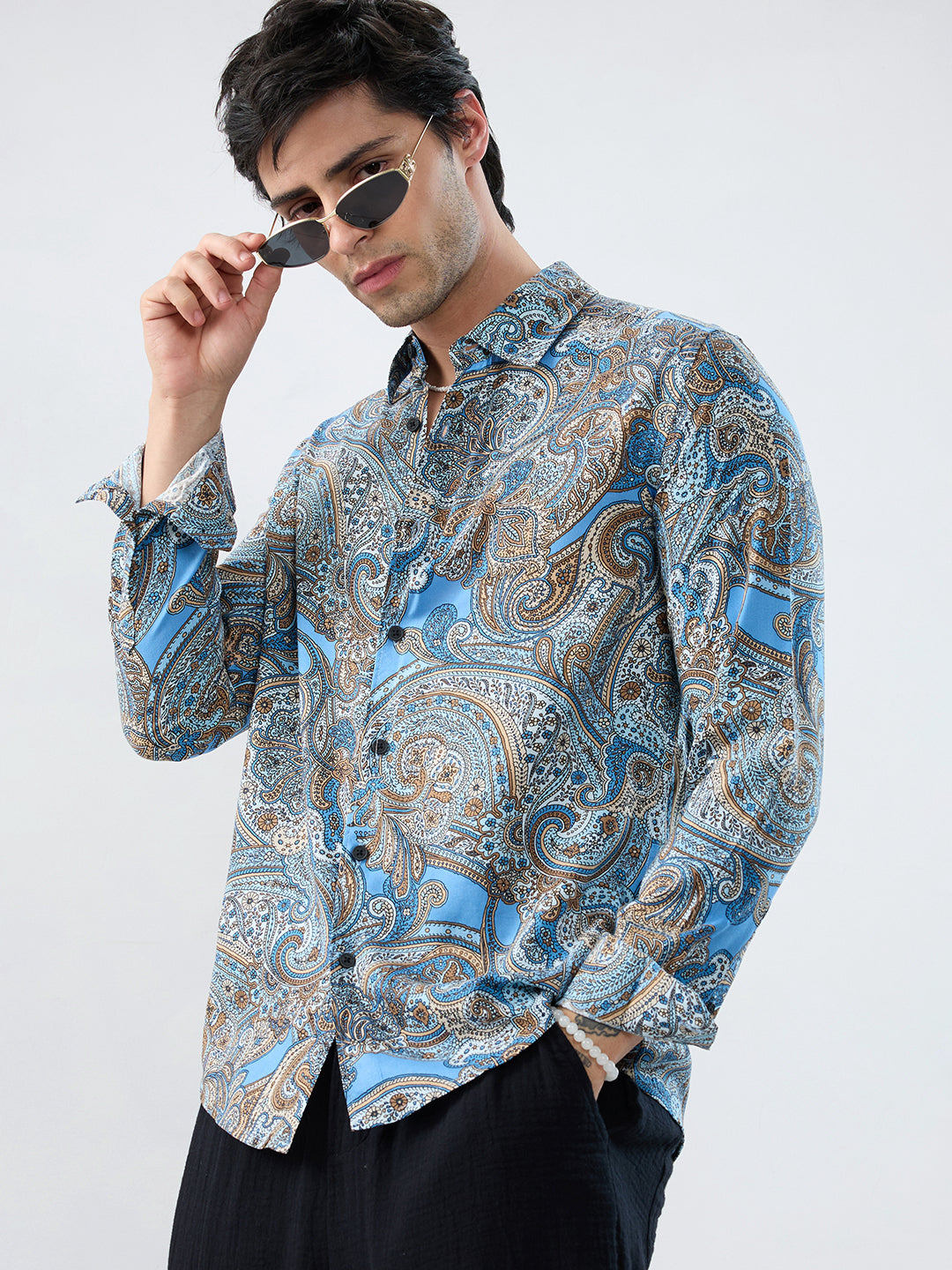 Retro Blue Ornate Paisley Shirt